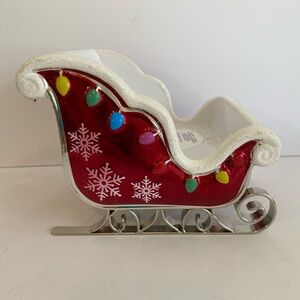 Bath and Body Works ceramic 3 wick candle holder Santa’s sleigh Christmas lights